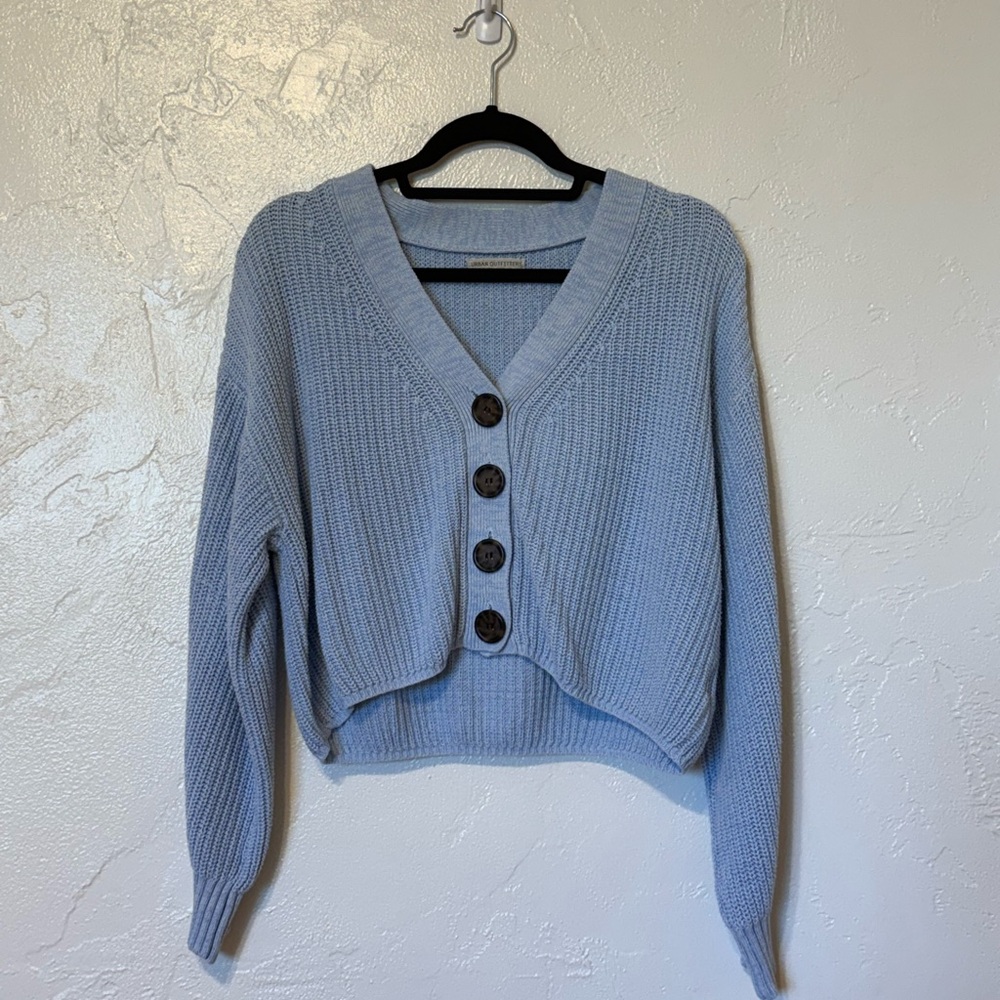Urban Outfitters Light Blue Cardigan with Brown Buttons